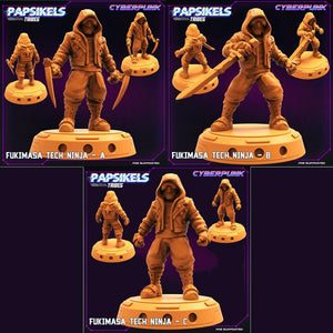 3D Printed Papsikels Cyberpunk Sci-Fi Fukimasa Tech Ninja Set - 28mm 32mm - Charming Terrain