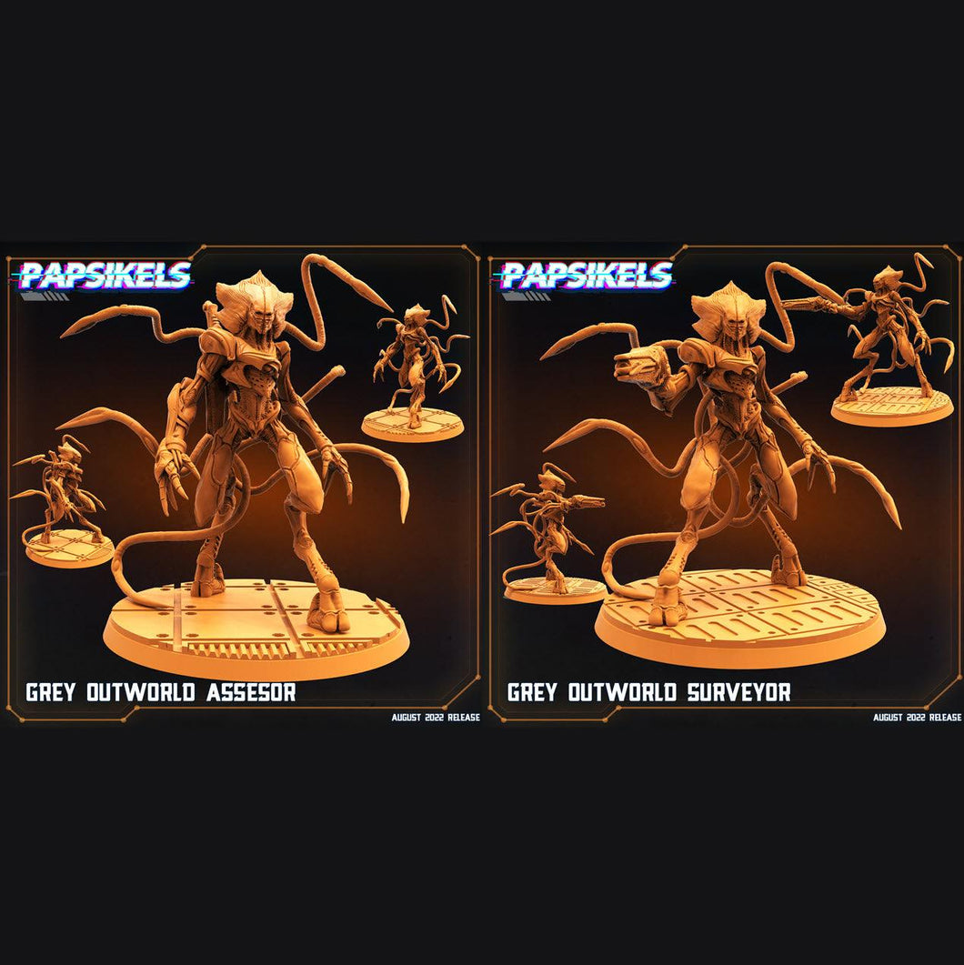 3D Printed Papsikels Cyberpunk Sci-Fi Grey Outworld Alien Set - 28mm 32mm - Charming Terrain