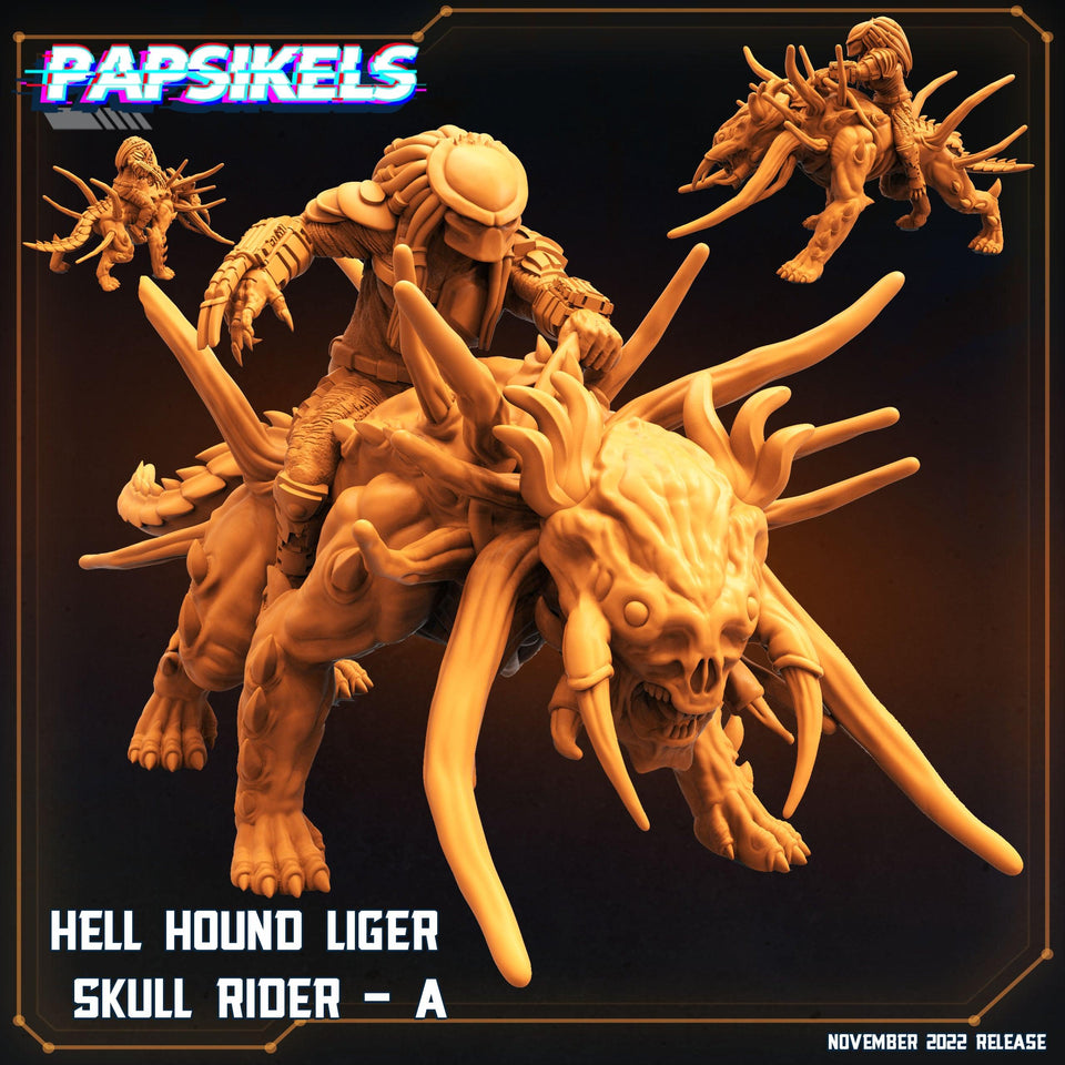3D Printed Papsikels Cyberpunk Sci-Fi Hell Hound Liger Skull Rider Set - 28mm 32mm - Charming Terrain