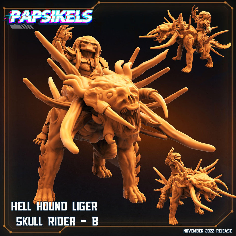 3D Printed Papsikels Cyberpunk Sci-Fi Hell Hound Liger Skull Rider Set - 28mm 32mm - Charming Terrain