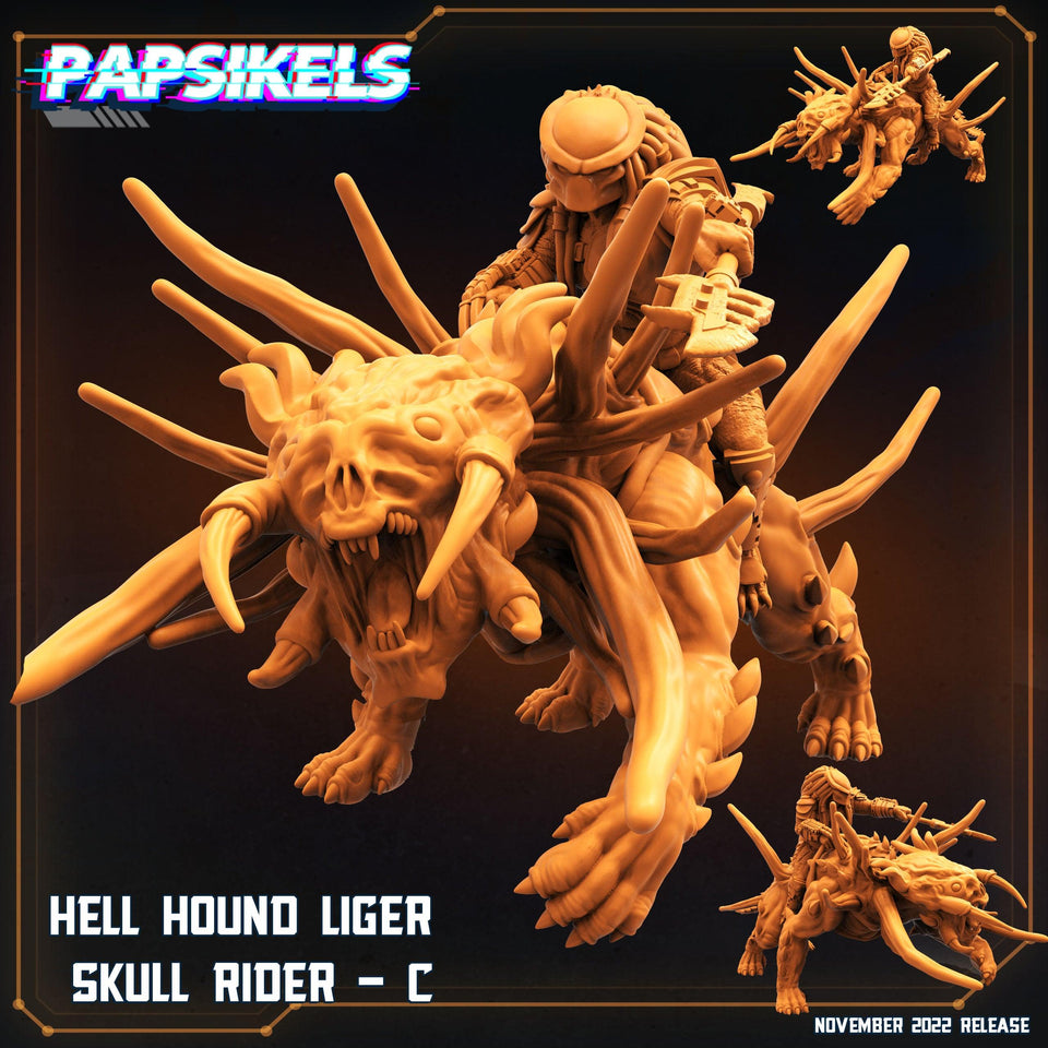 3D Printed Papsikels Cyberpunk Sci-Fi Hell Hound Liger Skull Rider Set - 28mm 32mm - Charming Terrain
