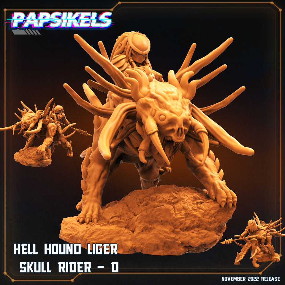 3D Printed Papsikels Cyberpunk Sci-Fi Hell Hound Liger Skull Rider Set - 28mm 32mm - Charming Terrain