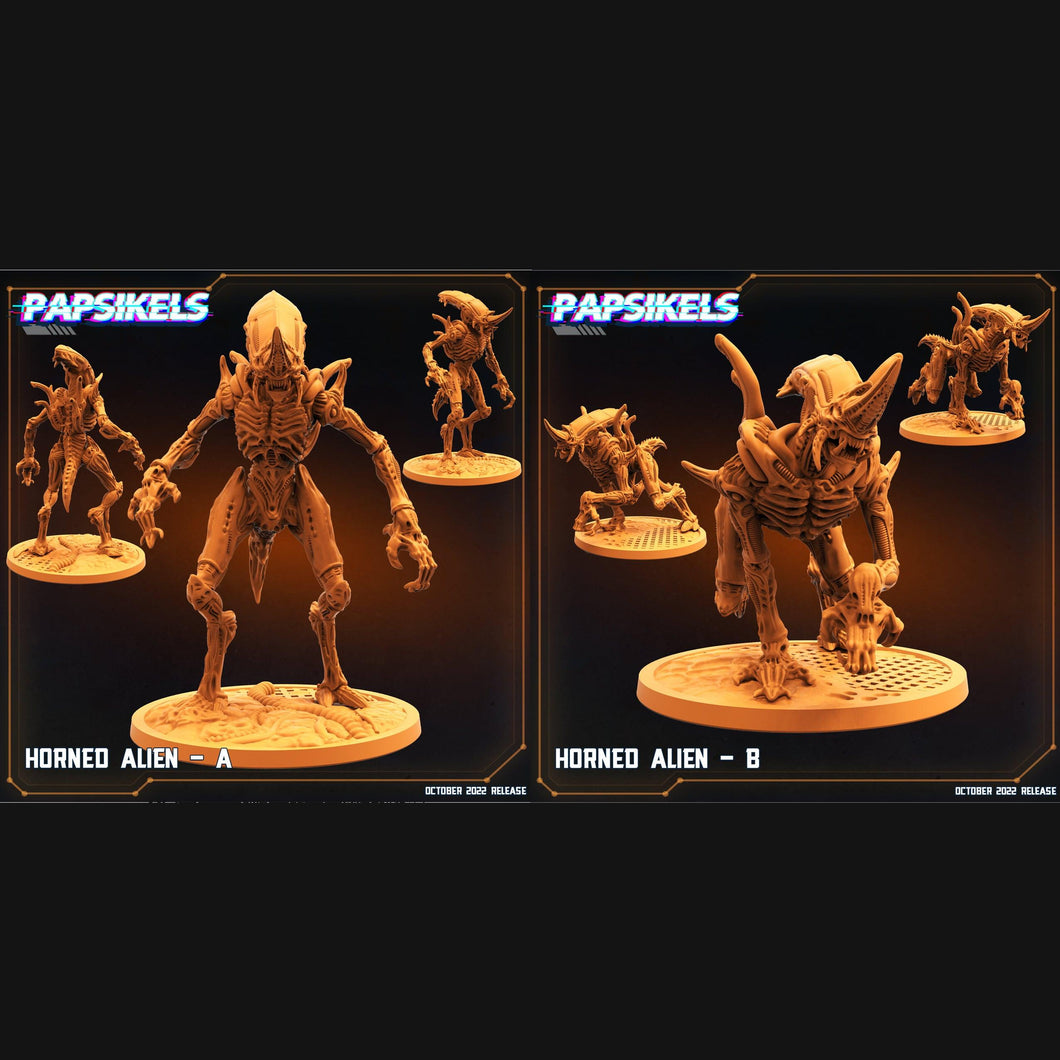 3D Printed Papsikels Cyberpunk Sci-Fi Horned Alien Set - 28mm 32mm - Charming Terrain