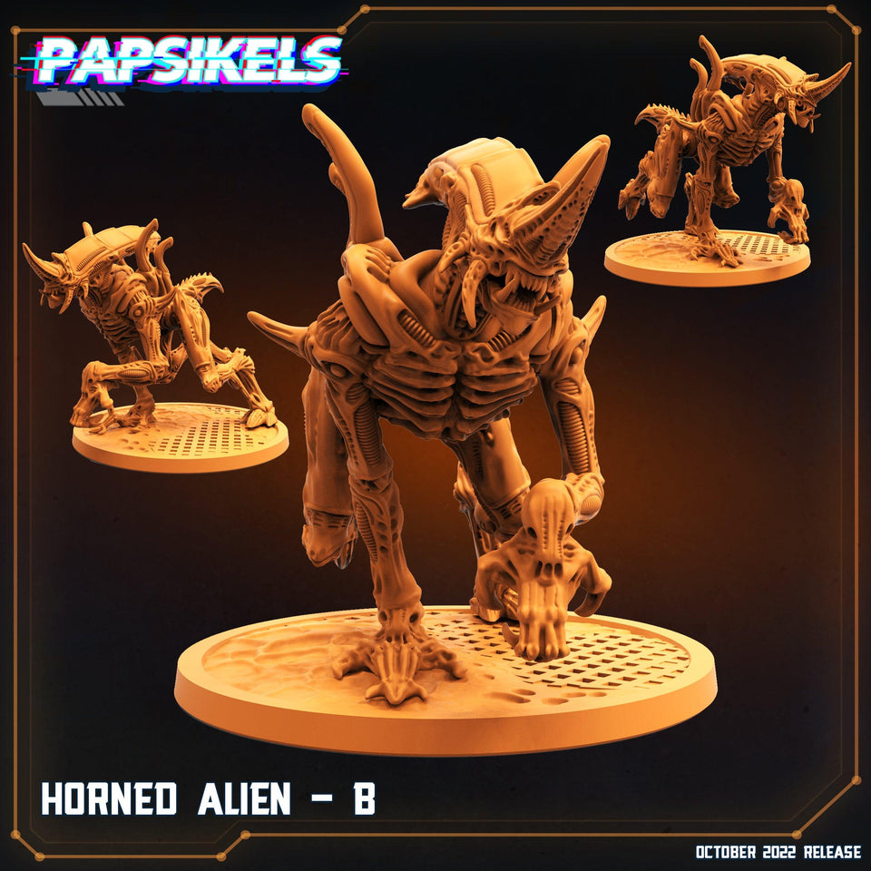 3D Printed Papsikels Cyberpunk Sci-Fi Horned Alien Set - 28mm 32mm - Charming Terrain