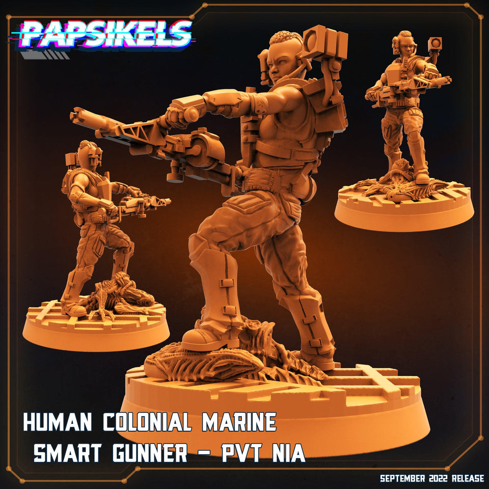 3D Printed Papsikels Cyberpunk Sci-Fi Human Colonial Marine Smart Gunner Pvt Nia - 28mm 32mm - Charming Terrain