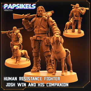 3D Printed Papsikels Cyberpunk Sci-Fi - Human Resistance Fighter Josh Win And His Companion - 28mm 32mm - Charming Terrain