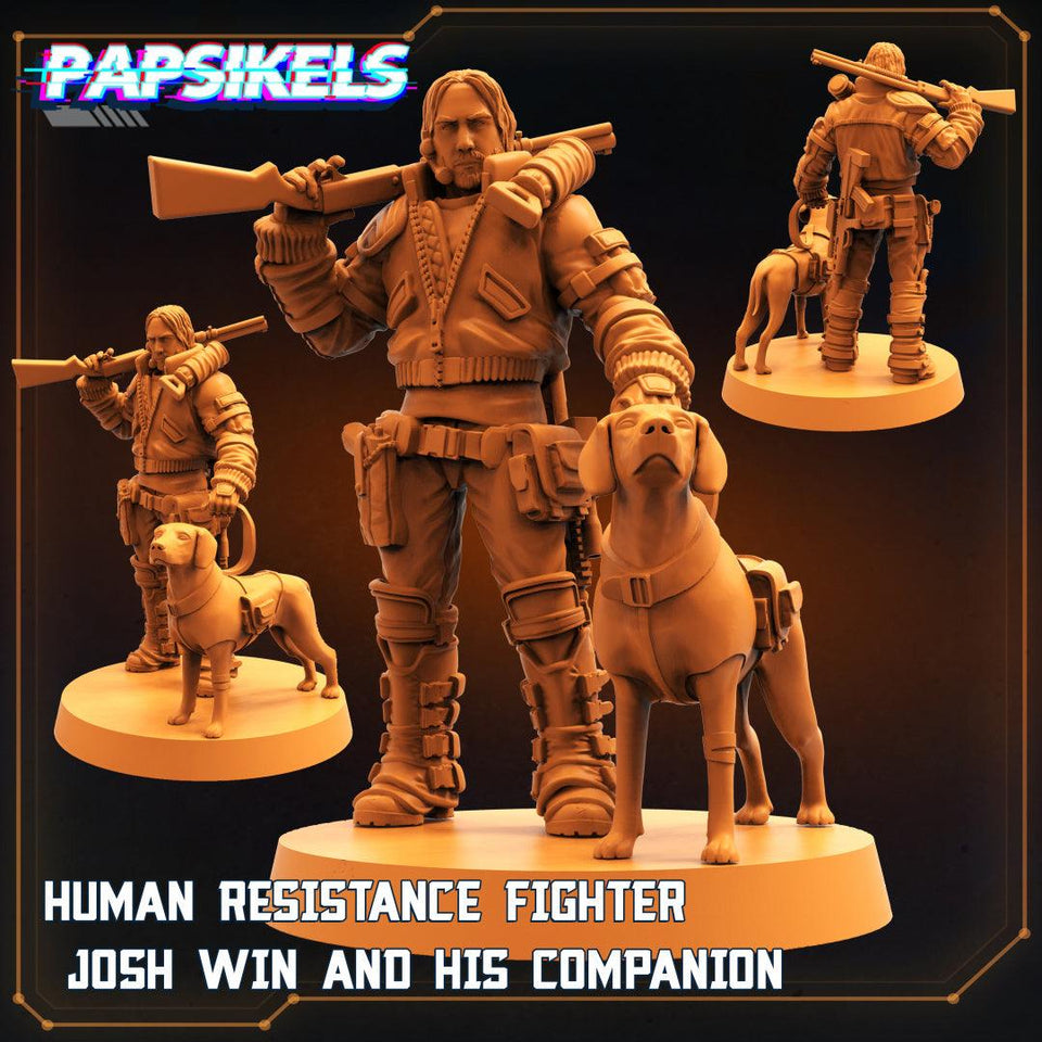 3D Printed Papsikels Cyberpunk Sci-Fi - Human Resistance Fighter Josh Win And His Companion - 28mm 32mm - Charming Terrain