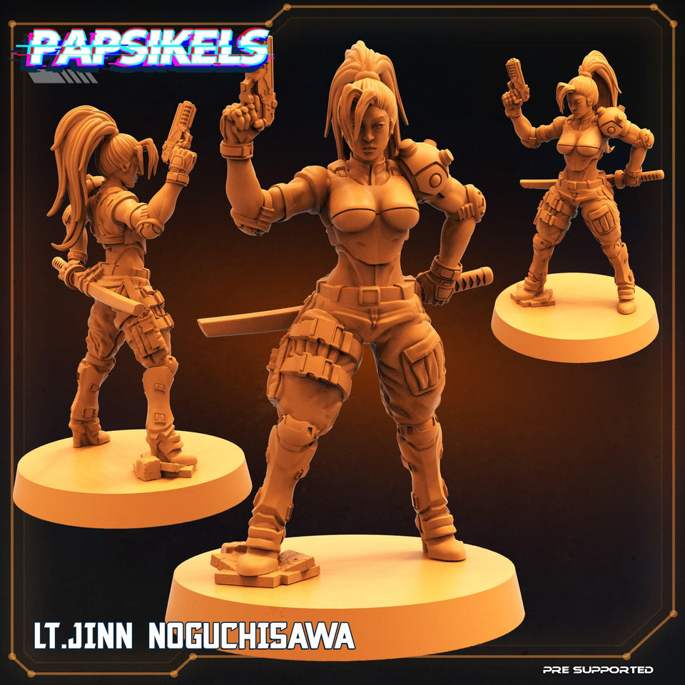 3D Printed Papsikels Cyberpunk Sci-Fi Lt. Jinn Noguchisawa - 28mm 32mm - Charming Terrain