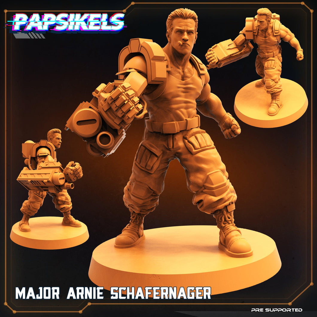 3D Printed Papsikels Cyberpunk Sci-Fi Major Arnie Schafenager - 28mm 32mm - Charming Terrain