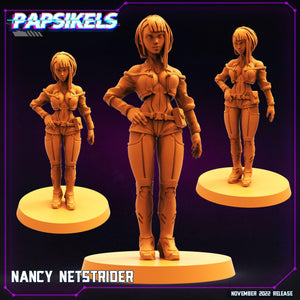 3D Printed Papsikels Cyberpunk Sci-Fi Nancy Netstrider - 28mm 32mm - Charming Terrain