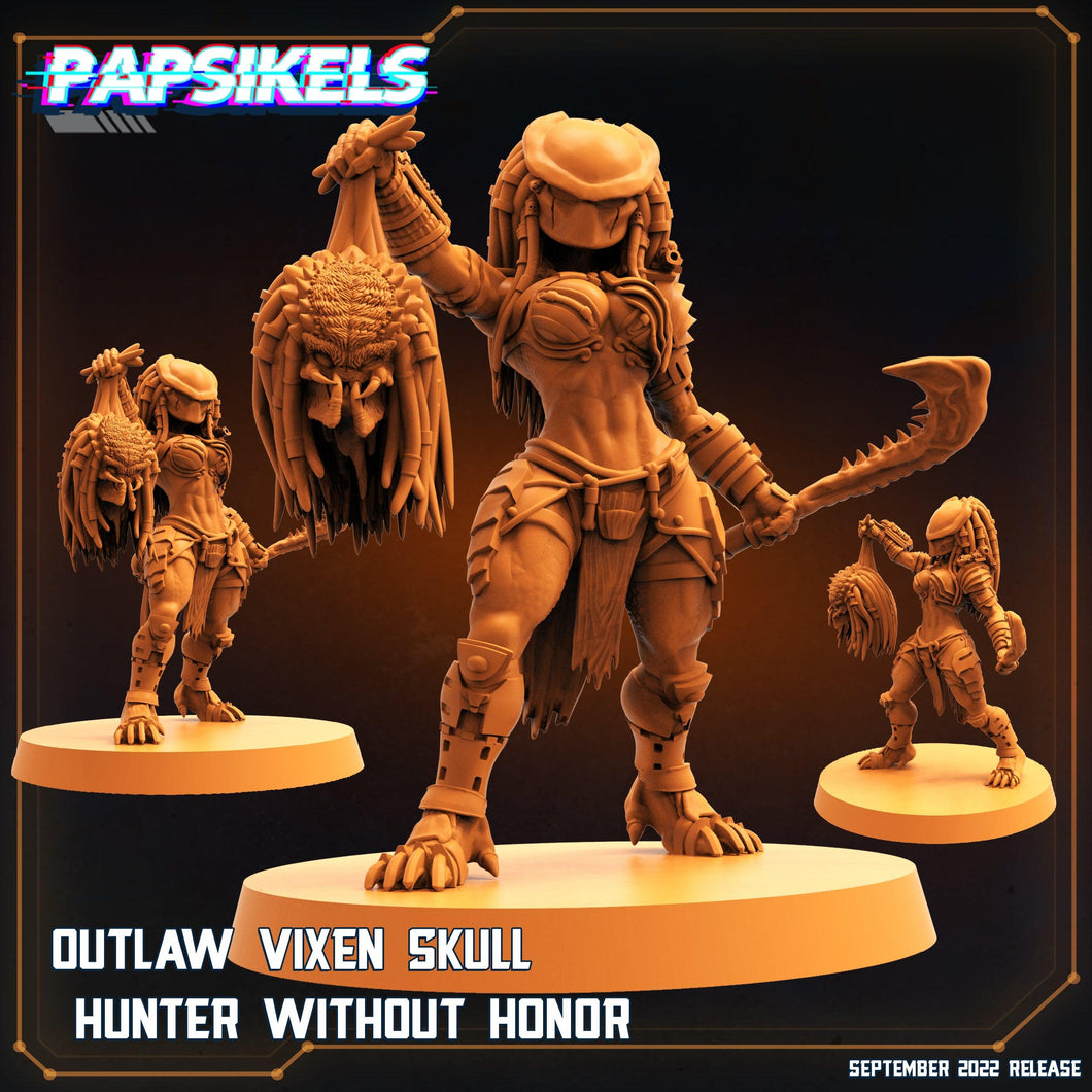 3D Printed Papsikels Cyberpunk Sci-Fi Outlaw Vixen Skull Hunter Without Honor - 28mm 32mm - Charming Terrain