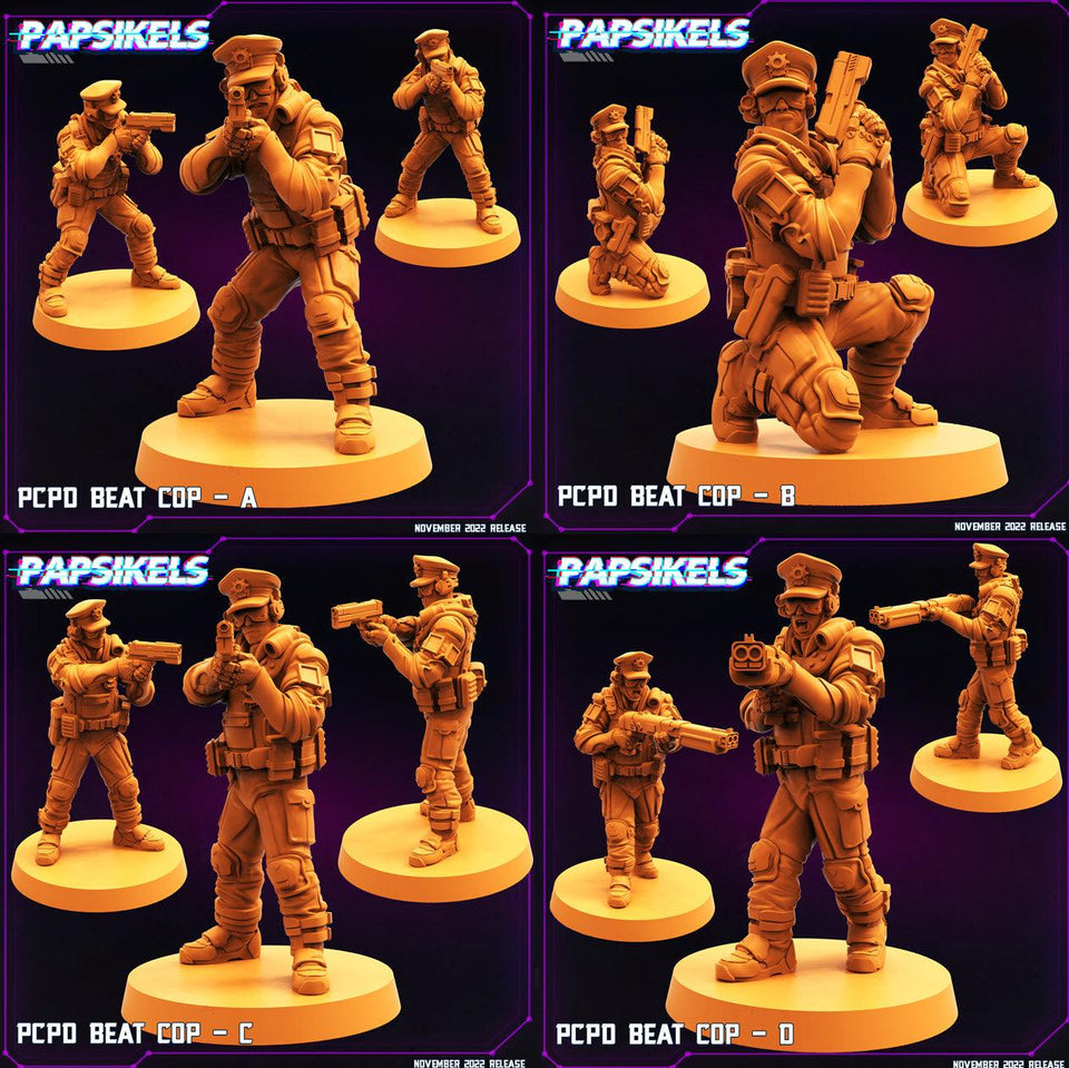 3D Printed Papsikels Cyberpunk Sci-Fi Pcpd Beat Cop Set - 28mm 32mm - Charming Terrain