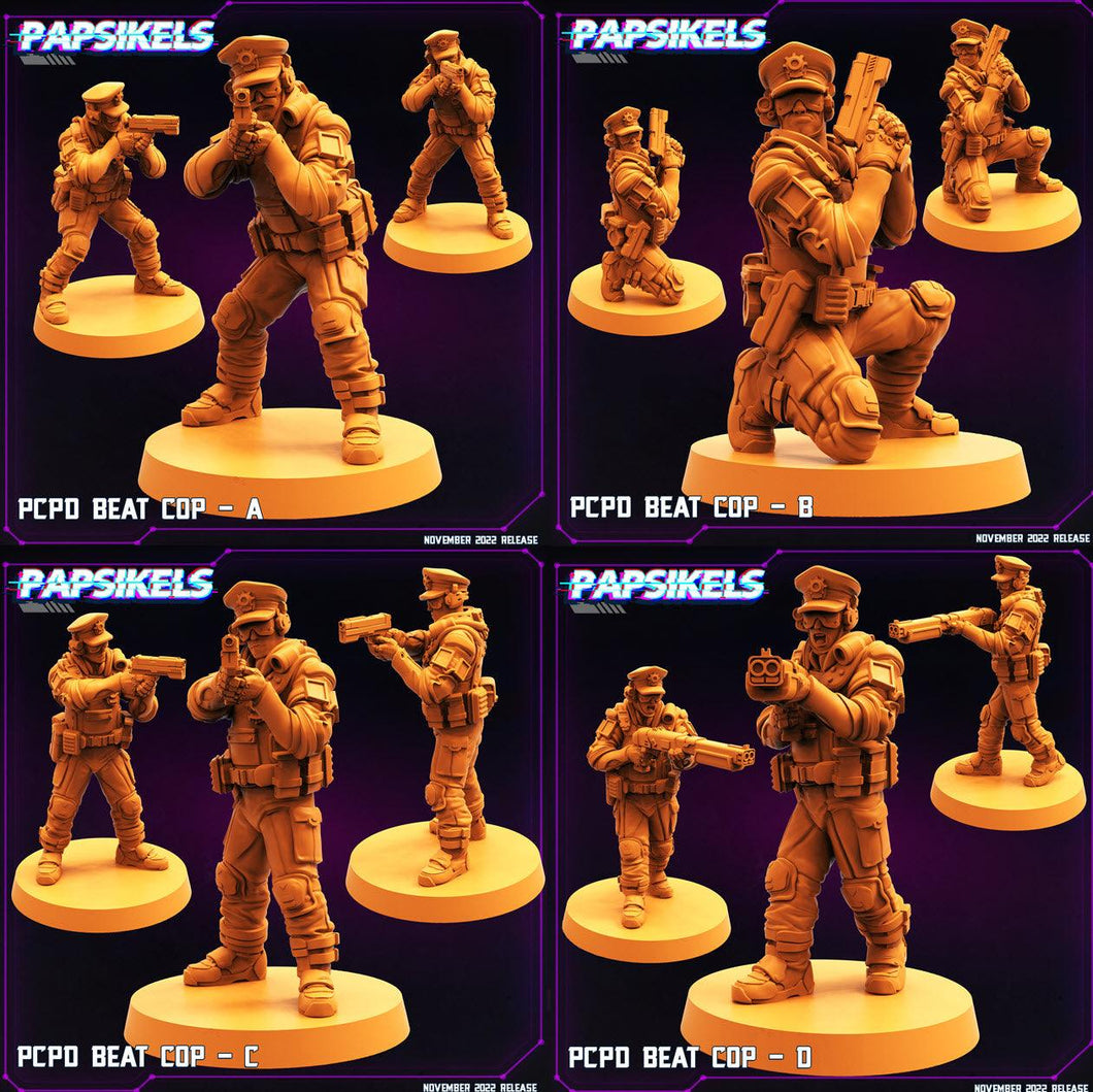 3D Printed Papsikels Cyberpunk Sci-Fi Pcpd Beat Cop Set - 28mm 32mm - Charming Terrain