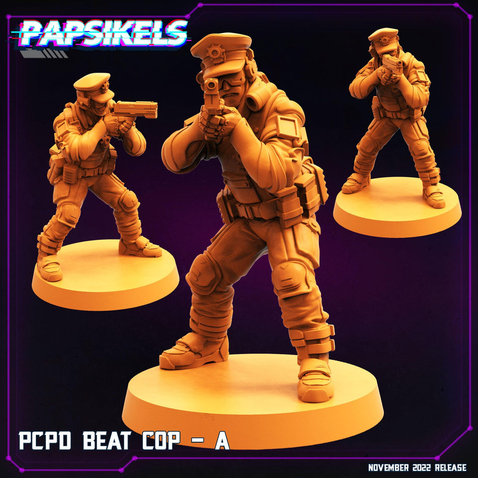 3D Printed Papsikels Cyberpunk Sci-Fi Pcpd Beat Cop Set - 28mm 32mm - Charming Terrain