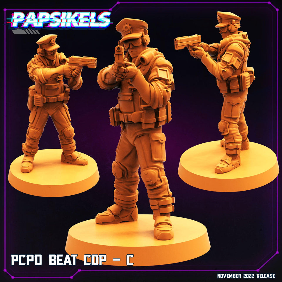 3D Printed Papsikels Cyberpunk Sci-Fi Pcpd Beat Cop Set - 28mm 32mm - Charming Terrain