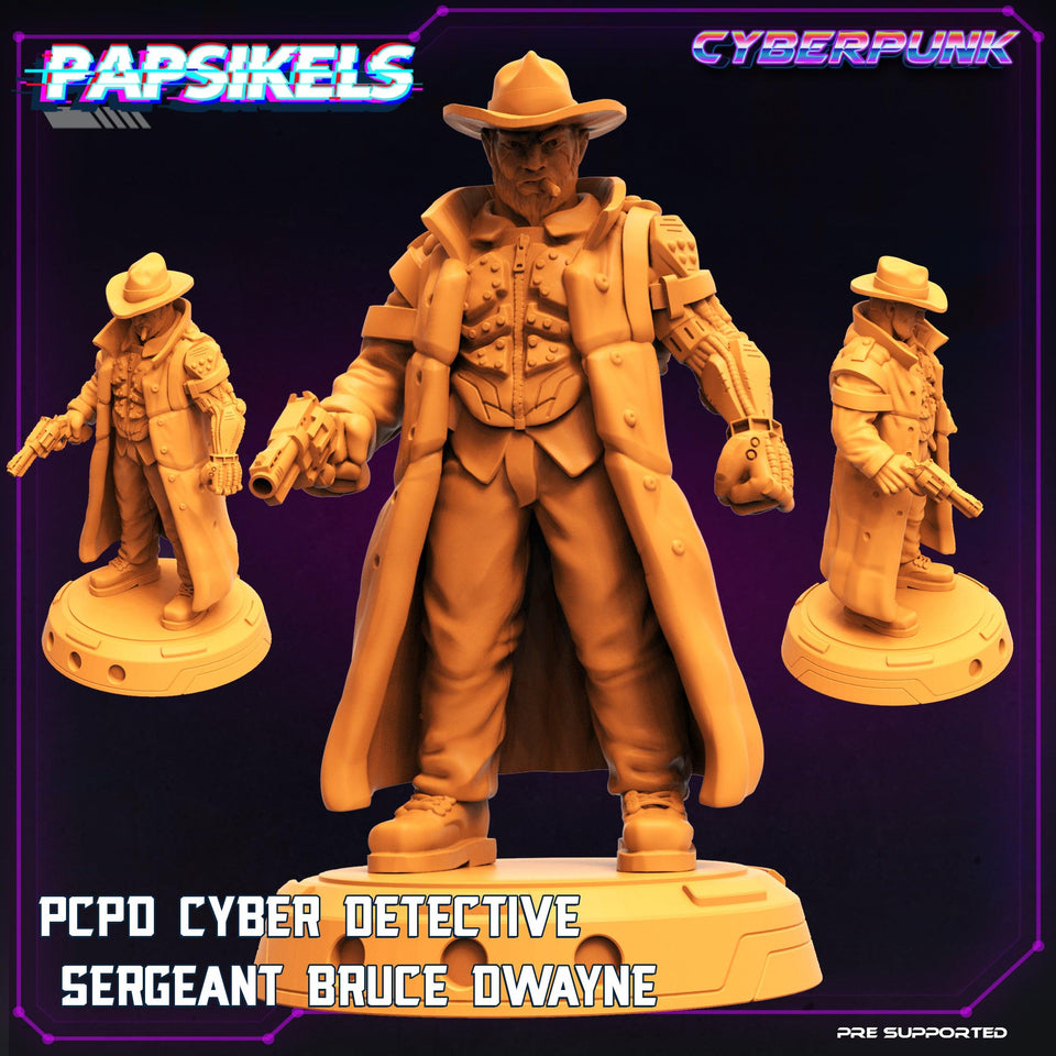3D Printed Papsikels Cyberpunk Sci-Fi Pcpd Cyber Detective Sergeant Bruce Dwayne - 28mm 32mm - Charming Terrain
