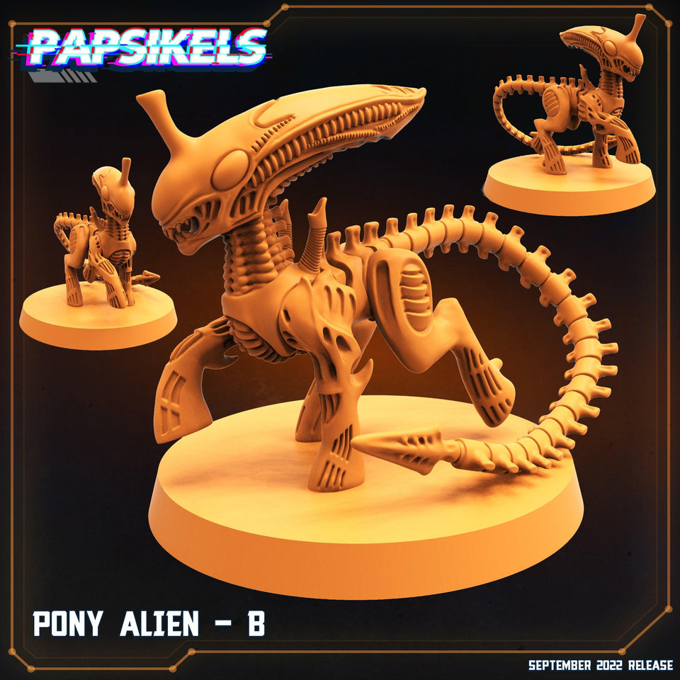 3D Printed Papsikels Cyberpunk Sci-Fi Pony Alien Set - 28mm 32mm - Charming Terrain