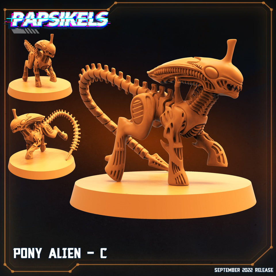 3D Printed Papsikels Cyberpunk Sci-Fi Pony Alien Set - 28mm 32mm - Charming Terrain