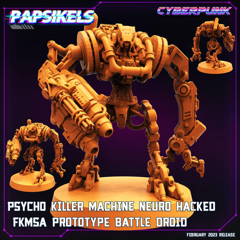 3D Printed Papsikels Cyberpunk Sci-Fi - Psycho Killer Machine Neuro Hacked Fkmsa Prototype Battle Droid - 28mm 32mm - Charming Terrain