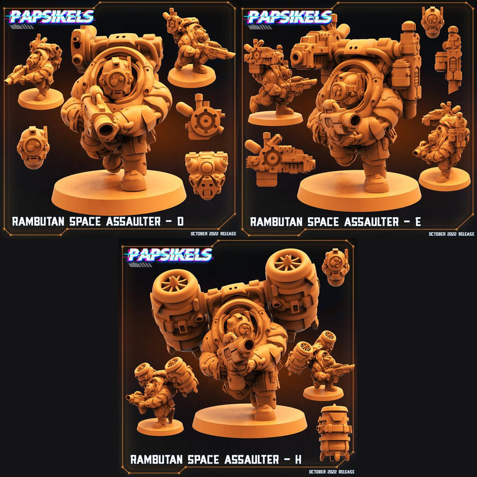 3D Printed Papsikels Cyberpunk Sci-Fi Rambutan Space Assaulters Set 2 - 28mm 32mm - Charming Terrain