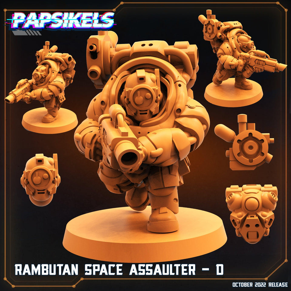 3D Printed Papsikels Cyberpunk Sci-Fi Rambutan Space Assaulters Set 2 - 28mm 32mm - Charming Terrain