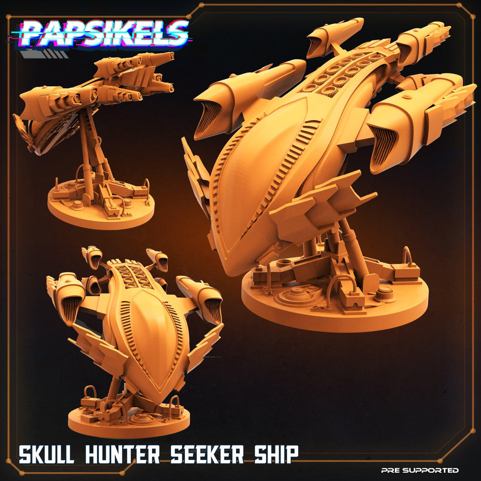 3D Printed Papsikels Cyberpunk Sci-Fi Skull Hunter Seeker Ship - 28mm 32mm - Charming Terrain