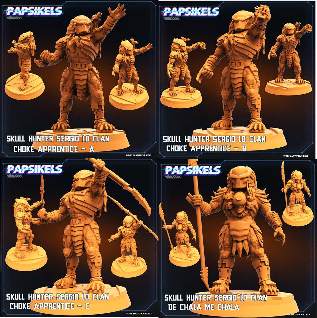 3D Printed Papsikels Cyberpunk Sci-Fi Skull Hunter Sergio Lo Clan Choke Set - 28mm 32mm - Charming Terrain