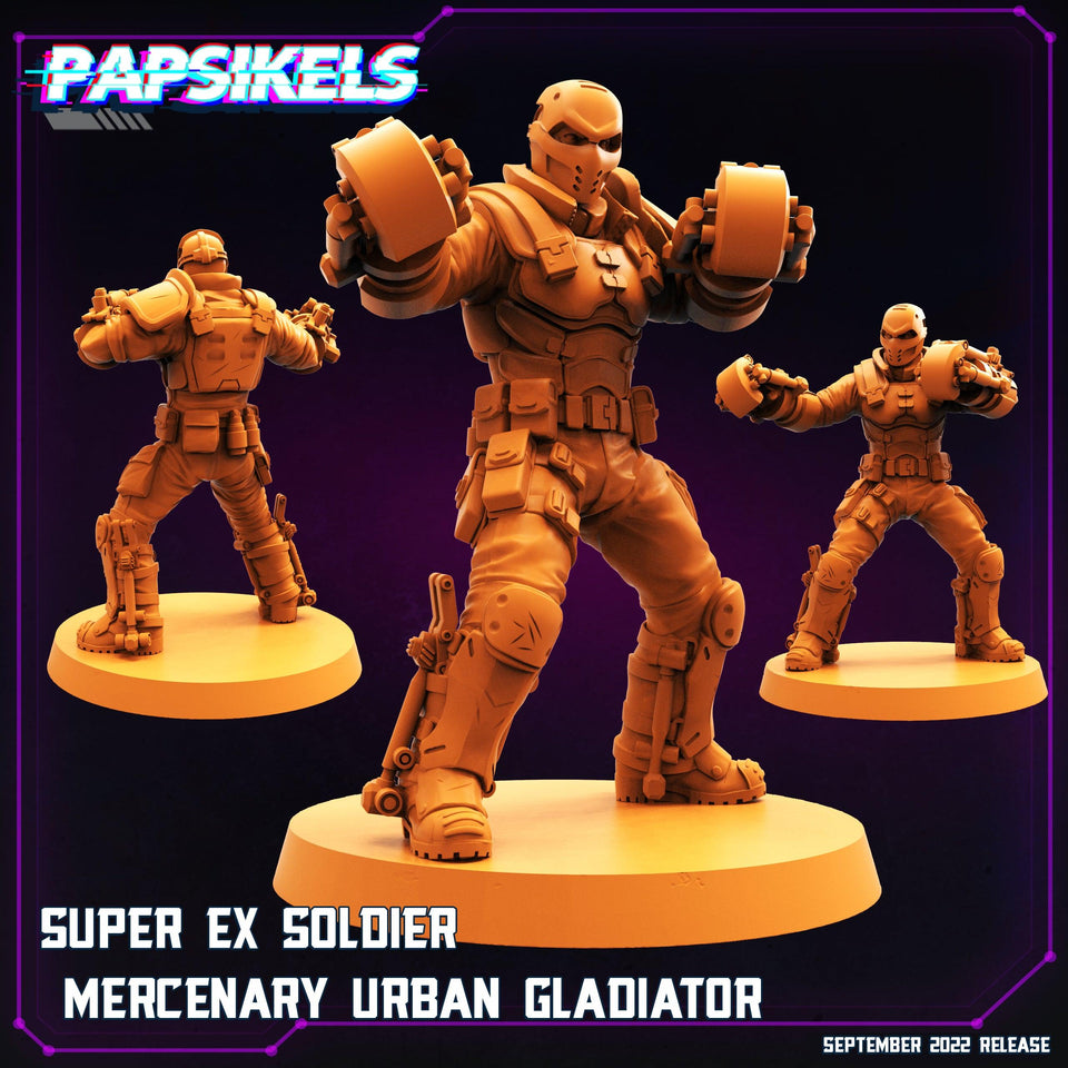 3D Printed Papsikels Cyberpunk Sci-Fi Super Ex Soldier Mercenary Urban Gladiator - 28mm 32mm - Charming Terrain