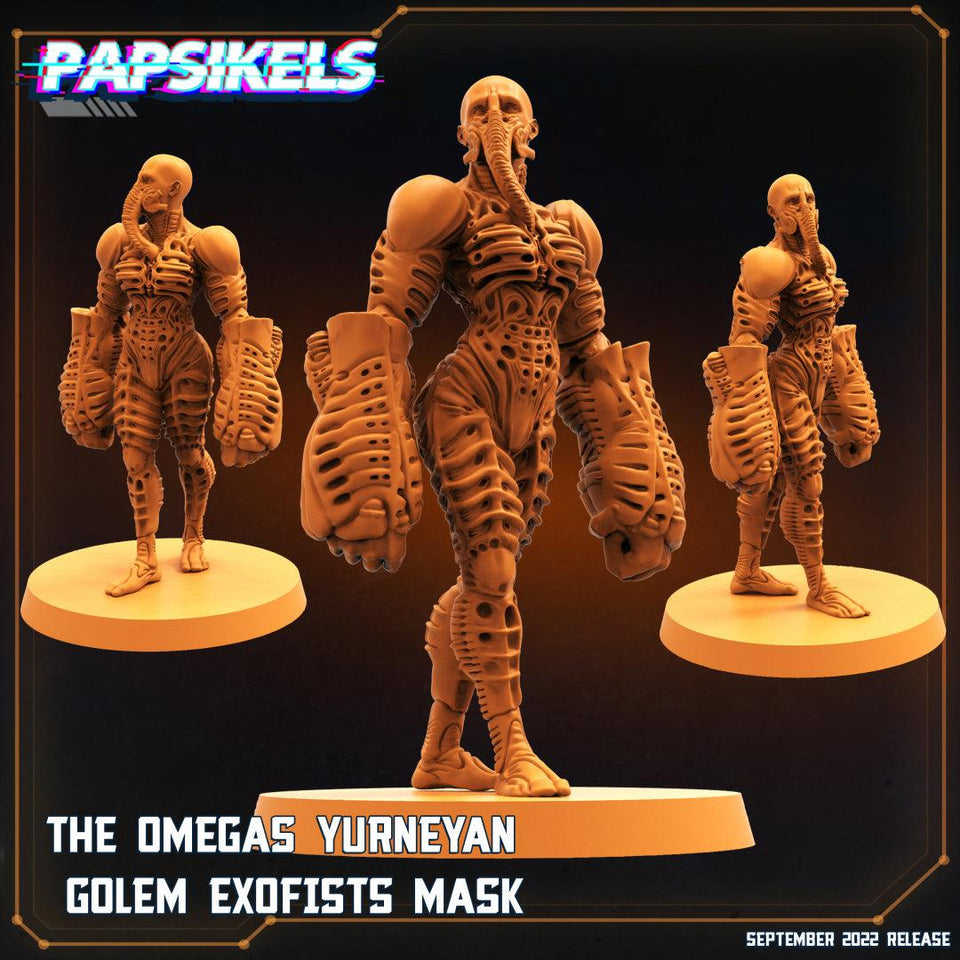 3D Printed Papsikels Cyberpunk Sci-Fi The Omegas - Yurneyan Golem Exofist Mask - 28mm 32mm - Charming Terrain