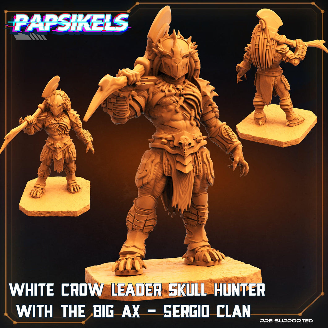 3D Printed Papsikels Cyberpunk Sci-Fi White Crow Leader Skull Hunter Ax - 28mm 32mm - Charming Terrain