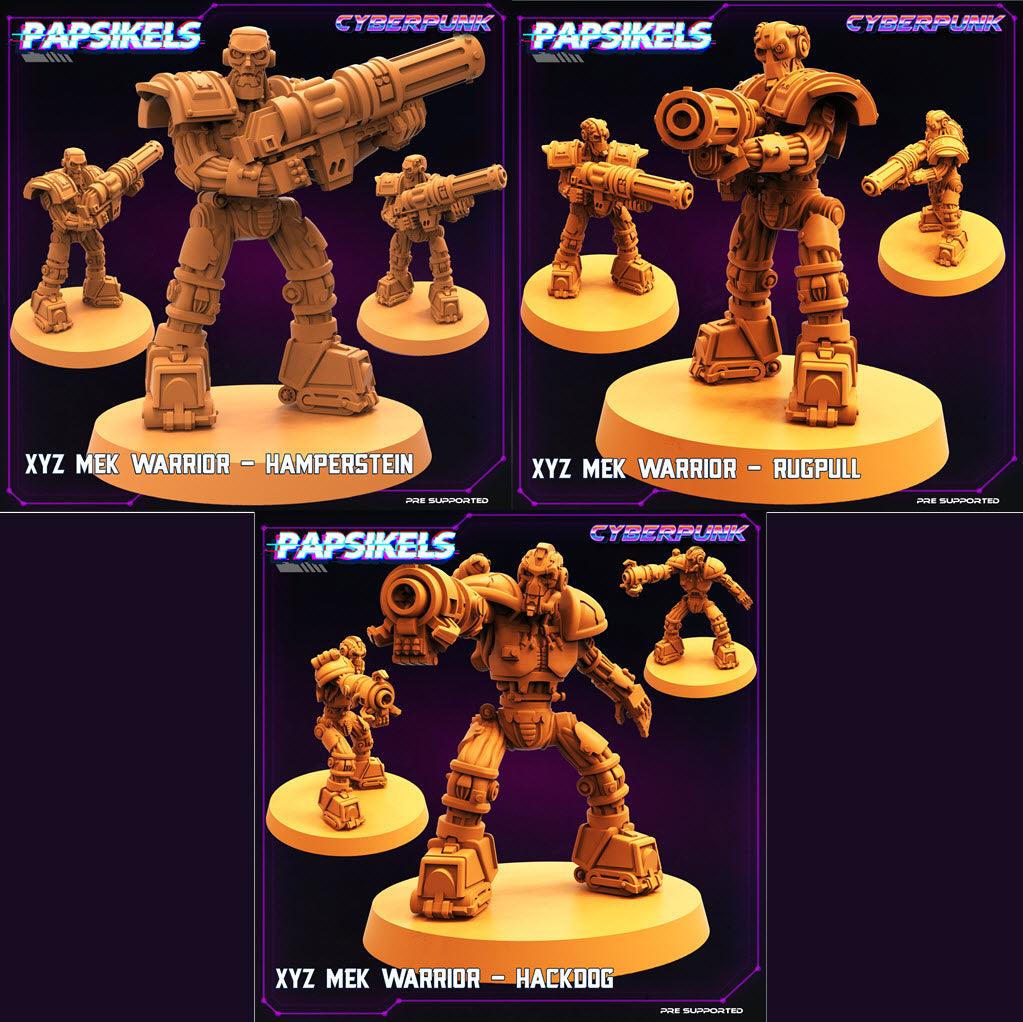 3D Printed Papsikels Cyberpunk Sci-Fi XYZ Mek Warrior Set - 28mm 32mm - Charming Terrain