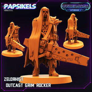 3D Printed Papsikels Cyberpunk Sci-Fi Zelorhist Outcast Grim Rocker Cyber Saga - 28mm 32mm - Charming Terrain