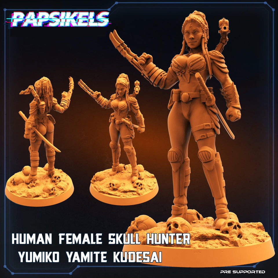 3D Printed Papsikels Sci-Fi Human Female Skull Hunter Yumiko Yamite Kudesai - 28mm 32mm - Charming Terrain