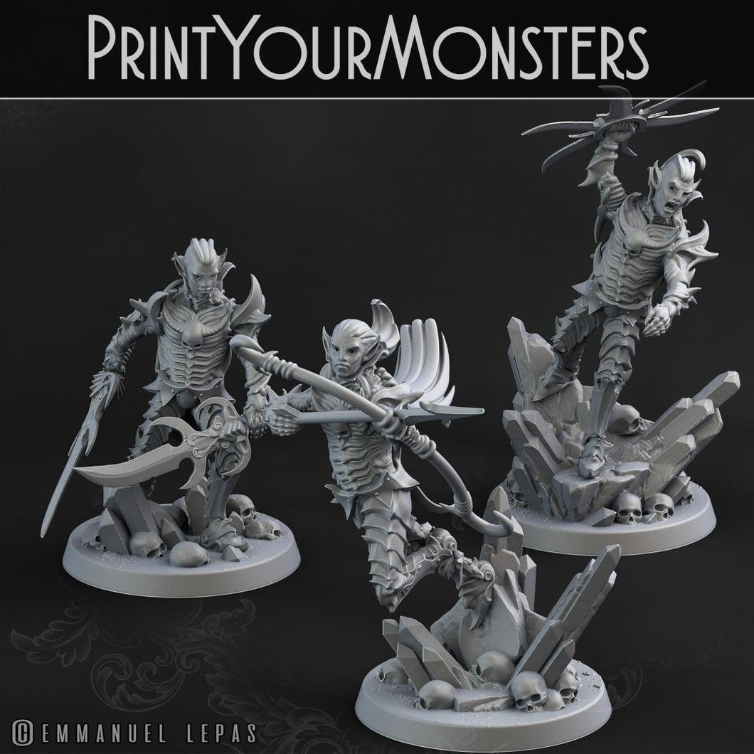 3D Printed Print Your Monsters Dark Elves Heroes Set 28mm - 32mm D&D Wargaming - Charming Terrain