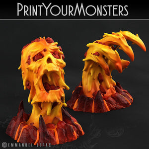 3D Printed Print Your Monsters Infernal Magma Skull and Hand 28mm - 32mm D&D Wargaming - Charming Terrain