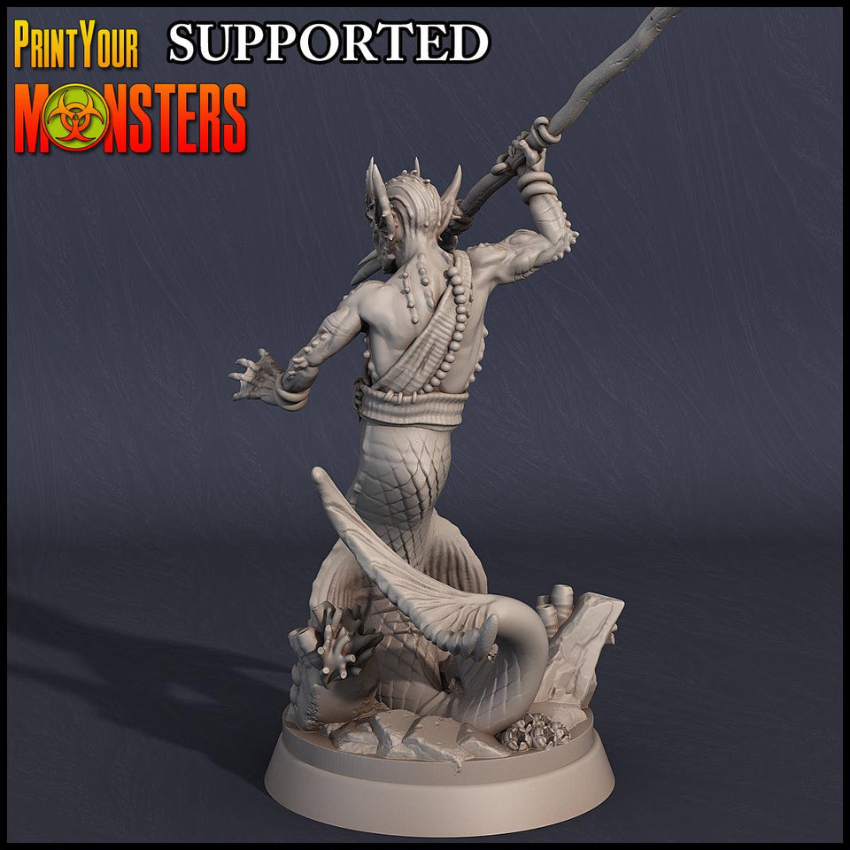 3D Printed Print Your Monsters Merman-Male Sea Elf Dark Water Sanctum 28mm - 32mm D&D Wargaming - Charming Terrain