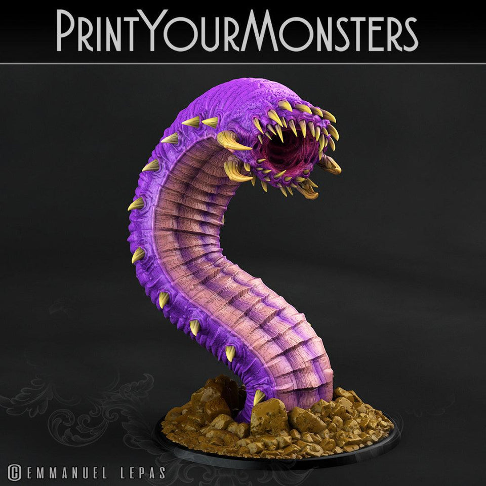 3D Printed Print Your Monsters Purple Worm Worms Subterranean Terrors 28mm - 32mm D&D Wargaming - Charming Terrain