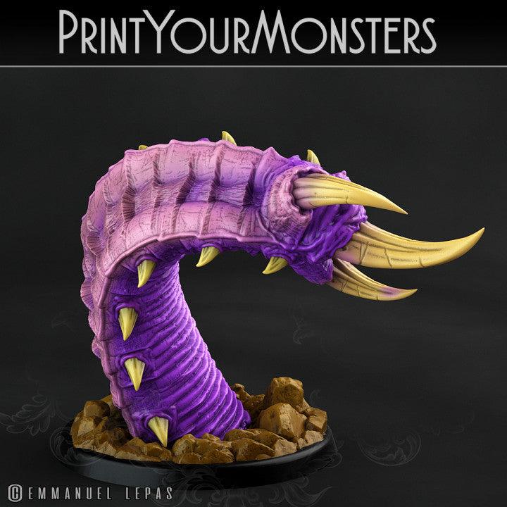 3D Printed Print Your Monsters Purple Worm Worms Subterranean Terrors 28mm - 32mm D&D Wargaming - Charming Terrain