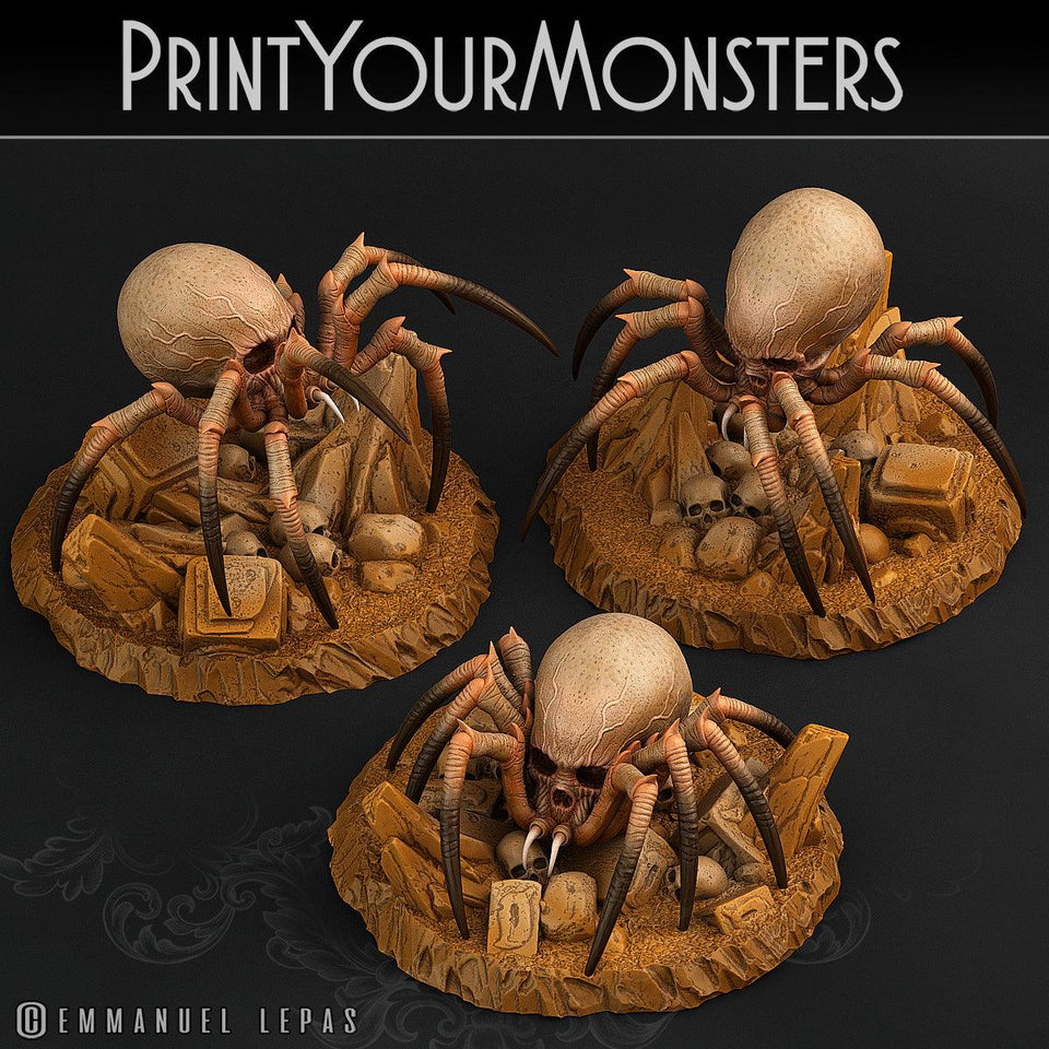 3D Printed Print Your Monsters Skullcap Hermit Spiders 28mm - 32mm D&D Wargaming - Charming Terrain