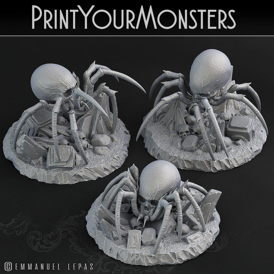 3D Printed Print Your Monsters Skullcap Hermit Spiders 28mm - 32mm D&D Wargaming - Charming Terrain