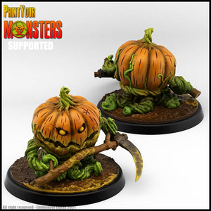 3D Printed Print Your Monsters Small Pumpkin Soldier Scythe Pumpkins Attack Pack 28mm - 32mm D&D Wargaming - Charming Terrain