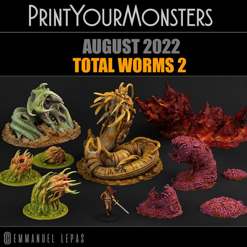 3D Printed Print Your Monsters Swamp Worms Total Worms 2 Set 28mm - 32mm D&D Wargaming - Charming Terrain