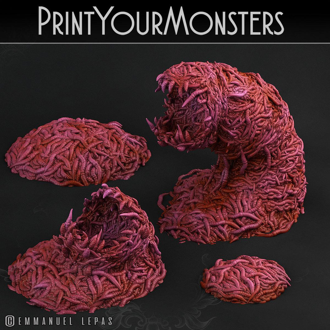 3D Printed Print Your Monsters Worm Swarm Total Worms 2 Set 28mm - 32mm D&D Wargaming - Charming Terrain