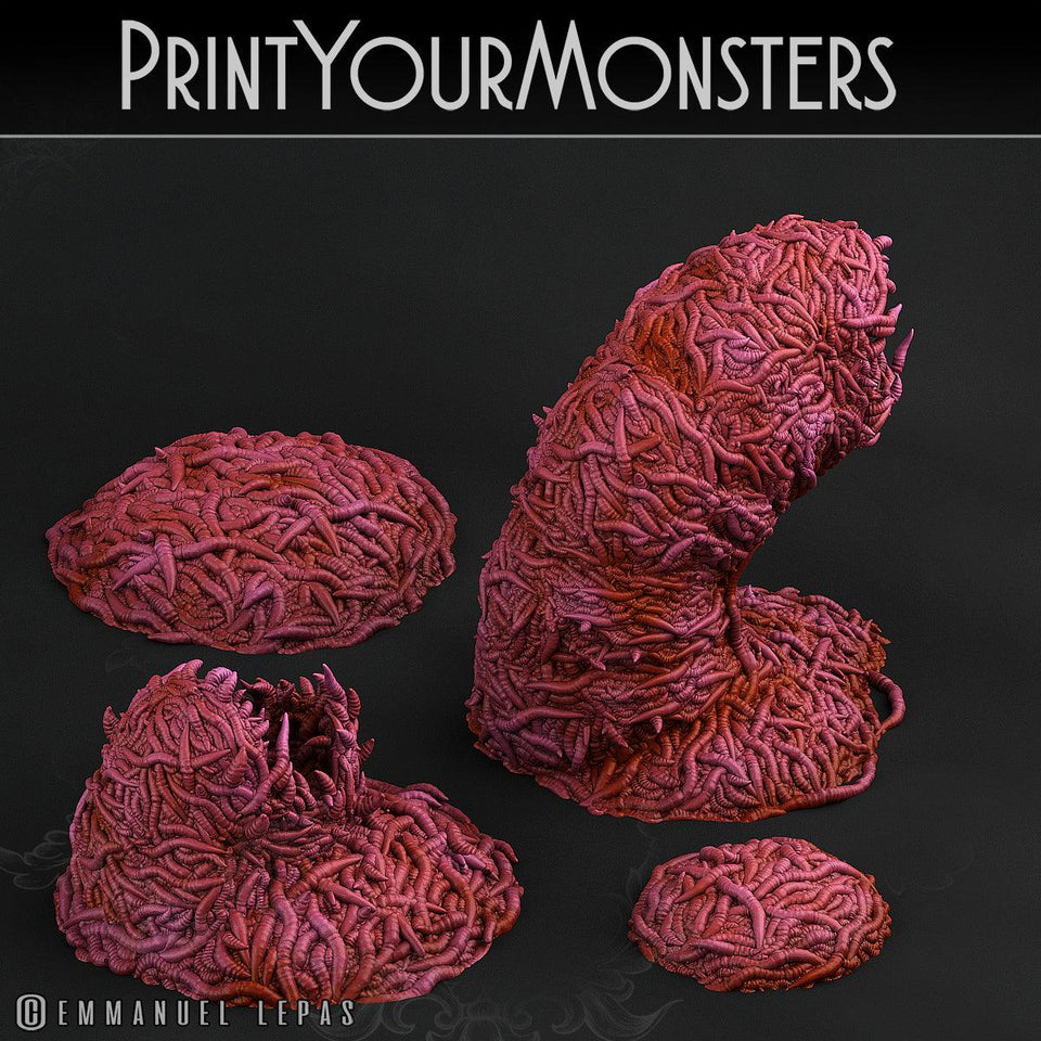 3D Printed Print Your Monsters Worm Swarm Total Worms 2 Set 28mm - 32mm D&D Wargaming - Charming Terrain