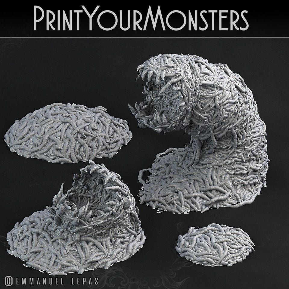 3D Printed Print Your Monsters Worm Swarm Total Worms 2 Set 28mm - 32mm D&D Wargaming - Charming Terrain