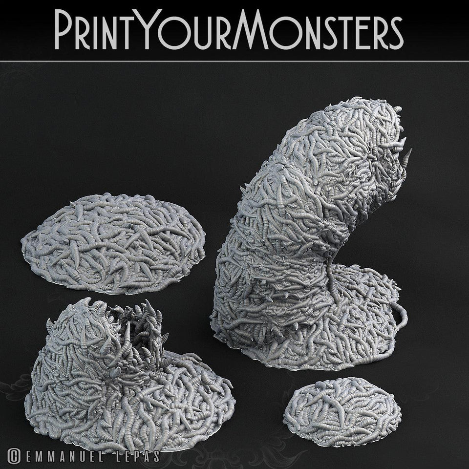 3D Printed Print Your Monsters Worm Swarm Total Worms 2 Set 28mm - 32mm D&D Wargaming - Charming Terrain