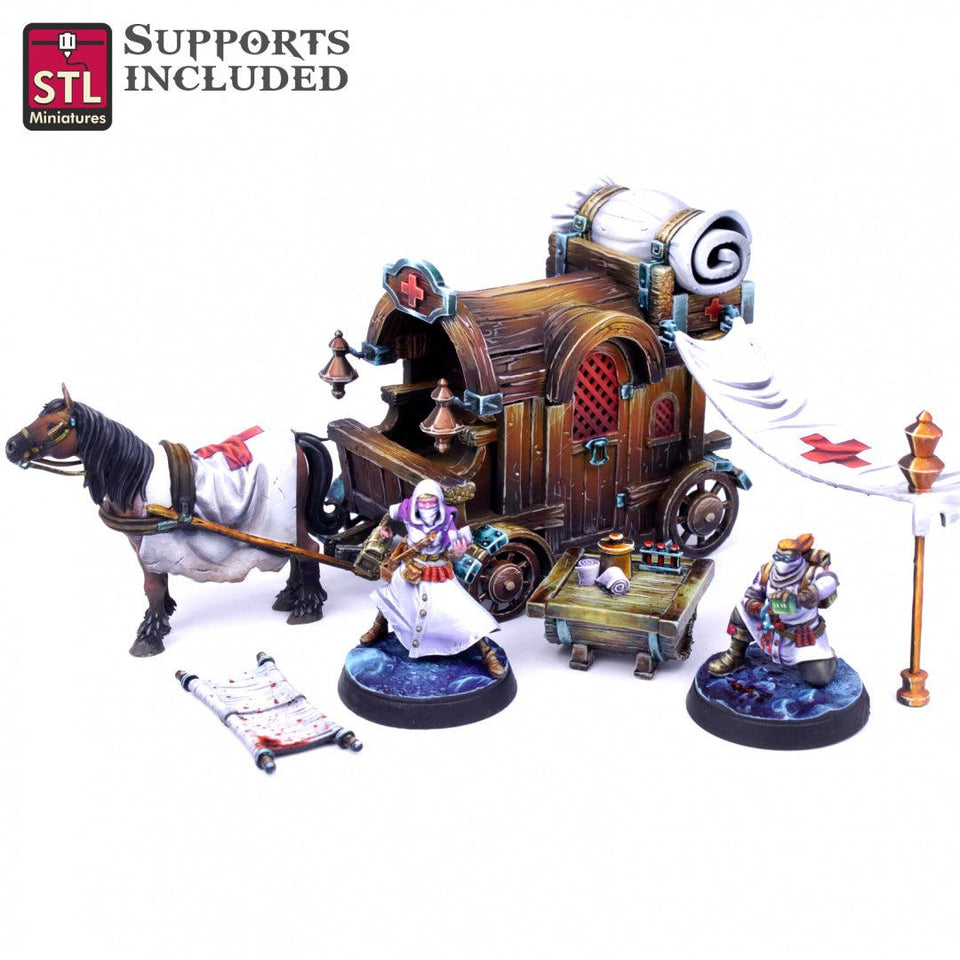 3D Printed STL Miniatures Battlefield Medic Set 28mm - 32mm War Gaming D&D - Charming Terrain