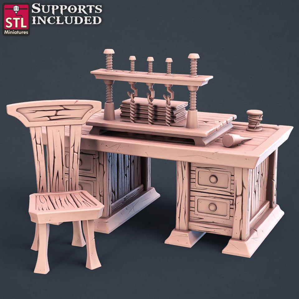 3D Printed STL Miniatures Bookbinder Set 28mm - 32mm War Gaming D&D - Charming Terrain