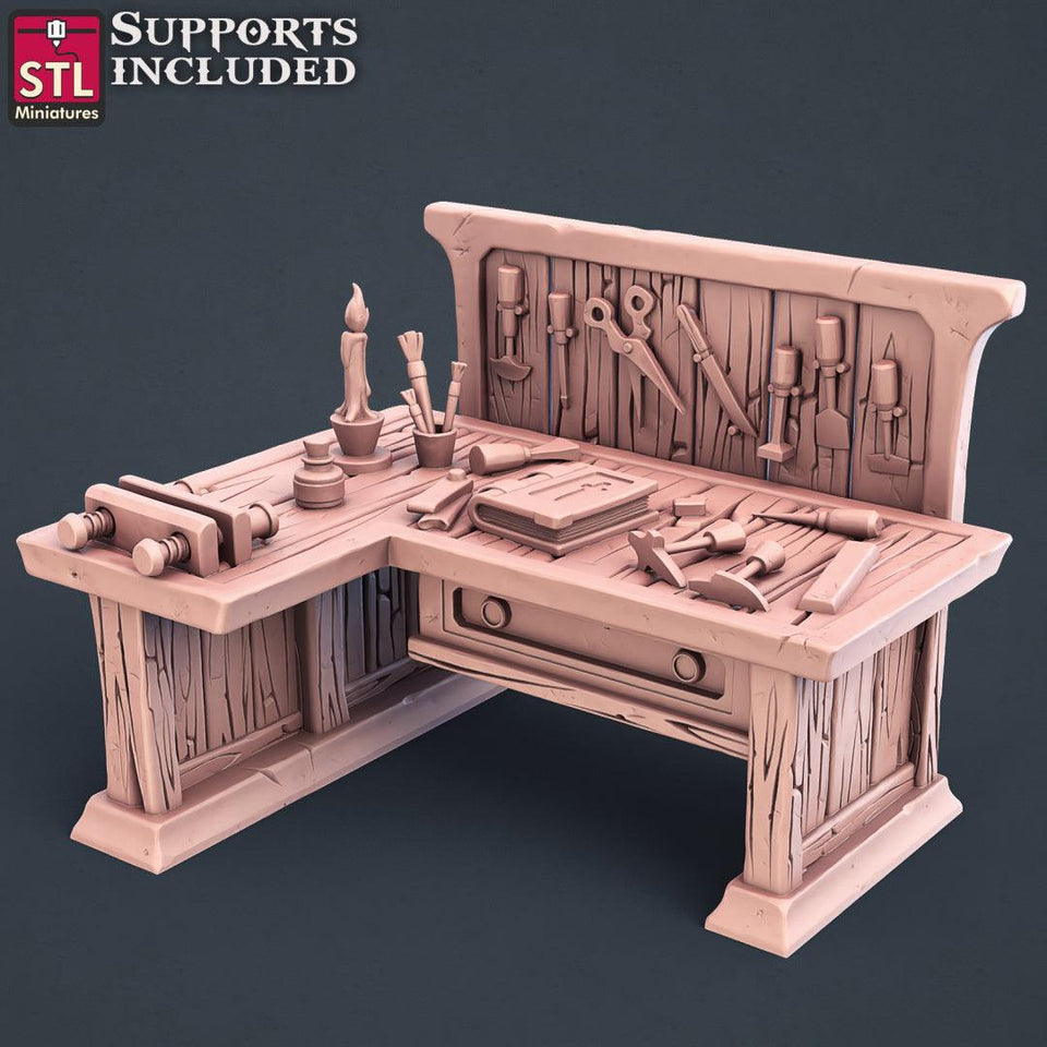 3D Printed STL Miniatures Bookbinder Set 28mm - 32mm War Gaming D&D - Charming Terrain