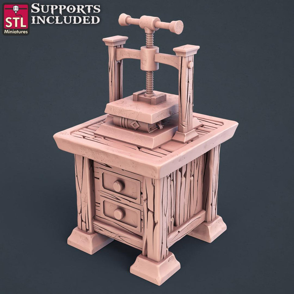 3D Printed STL Miniatures Bookbinder Set 28mm - 32mm War Gaming D&D - Charming Terrain